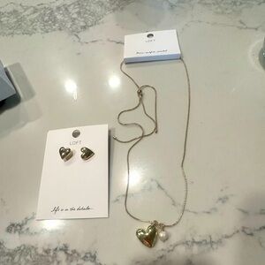 LOFT Gold Heart Necklace and Earring Set